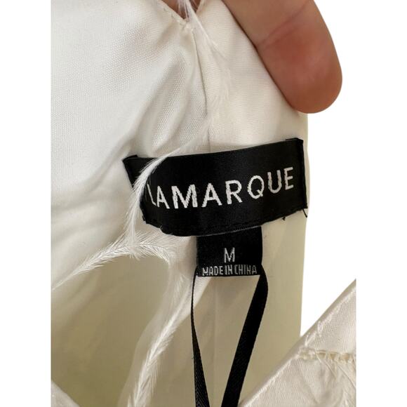 Lamarque Alena Feather Mini Dress V Neck Party Bridal Statement Elegant White M - Picture 14 of 16